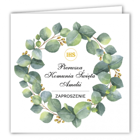 Zaproszenie na KOMUNIĘ ŚWIĘTĄ - Eukaliptus 3 PERSONALIZOWANE - 10 sztuk
