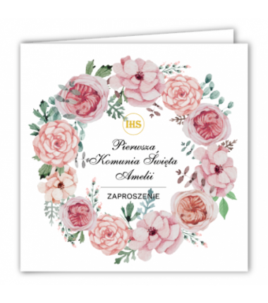 Zaproszenie na KOMUNIĘ ŚWIĘTĄ - Kwiaty Różowe PERSONALIZOWANE - 10 sztuk