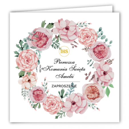 Zaproszenie na KOMUNIĘ ŚWIĘTĄ - Kwiaty Różowe PERSONALIZOWANE - 10 sztuk