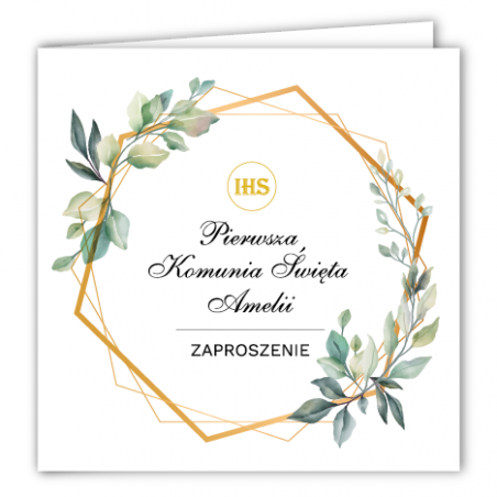Zaproszenie na KOMUNIĘ ŚWIĘTĄ - Heksagon PERSONALIZOWANE - 10 sztuk