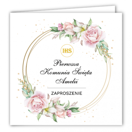 Zaproszenie na KOMUNIĘ ŚWIĘTĄ - Róża na Kole PERSONALIZOWANE - 10 sztuk
