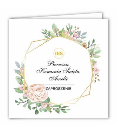 Zaproszenie na KOMUNIĘ ŚWIĘTĄ - Geometryczna Róża PERSONALIZOWANE - 10 sztuk