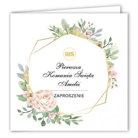 Zaproszenie na KOMUNIĘ ŚWIĘTĄ - Geometryczna Róża PERSONALIZOWANE - 10 sztuk