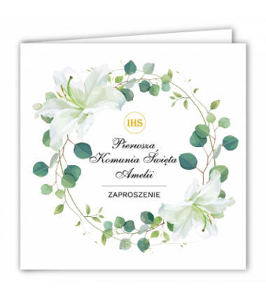 Zaproszenie na KOMUNIĘ ŚWIĘTĄ - Biała Lilia PERSONALIZOWANE - 10 sztuk