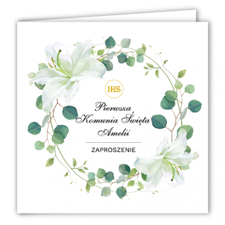 Zaproszenie na KOMUNIĘ ŚWIĘTĄ - Biała Lilia PERSONALIZOWANE - 10 sztuk