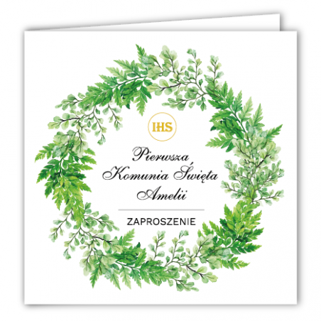 Zaproszenie na KOMUNIĘ ŚWIĘTĄ - Paprotka PERSONALIZOWANE - 10 sztuk