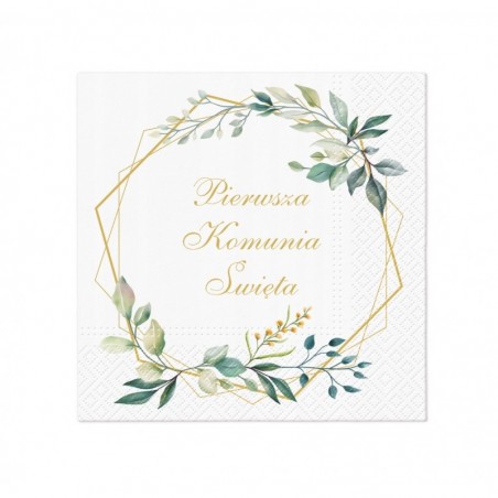 Serwetki komunijne Communion Leaaves Frame - heksagon i liście - 20 szt.