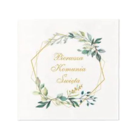 Serwetki komunijne Communion Leaaves Frame - heksagon i liście - 20 szt.