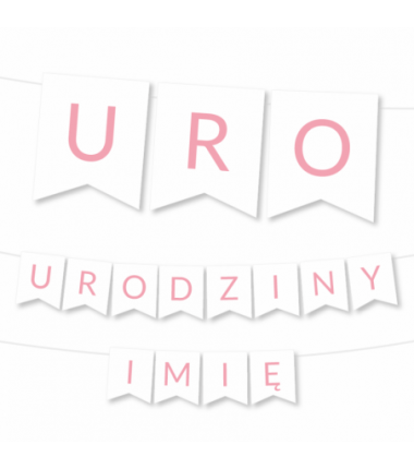 Girlanda  URODZINY + IMIĘ - jasny różowy