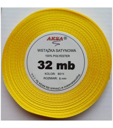 Wstążka satynowa - tasiemka satynowa 6mm/32mb - 8011 żółty AKSA