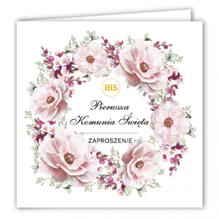 Zaproszenia na KOMUNIĘ ŚWIĘTĄ - Kwiaty Różowe 2 - Sarenka - 10 sztuk