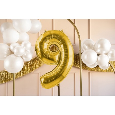 Balon foliowy Cyfra 9 - 72 cm Jasny złoty