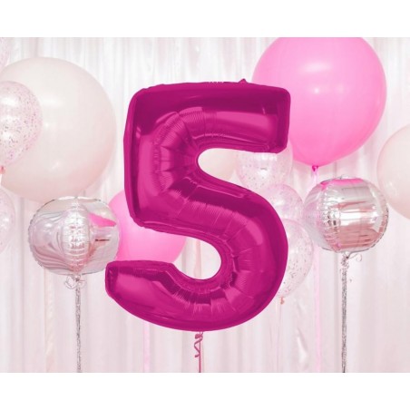 Balon foliowy Cyfra 5 - 92 cm - Różowy