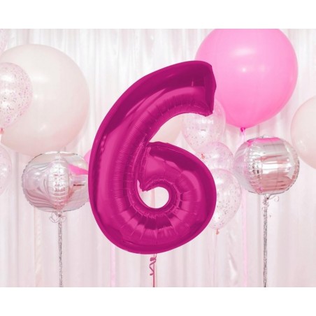 Balon foliowy Cyfra 6 - 92 cm - Różowy