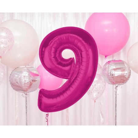 Balon foliowy Cyfra 9 - 92 cm - Różowy
