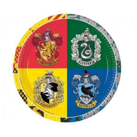 Talerzyki papierowe Harry Potter Hogwarts Houses - 23 cm - 8 sztuk (plastic-free)