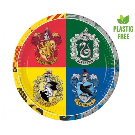 Talerzyki papierowe Harry Potter Hogwarts Houses - 23 cm - 8 sztuk (plastic-free)