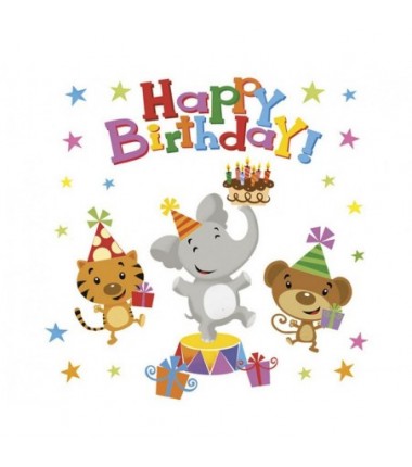 Serwetki papierowe Happy Birthday Animals - Zwierzęta, urodziny - 20 sztuk