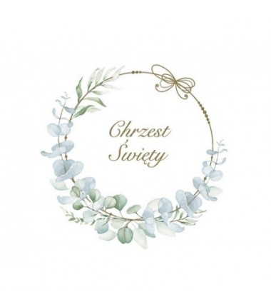 Serwetki papierowe Christening Eucalyptus Wreath - Wianek eukaliptusa, Chrzest - 20 sztuk