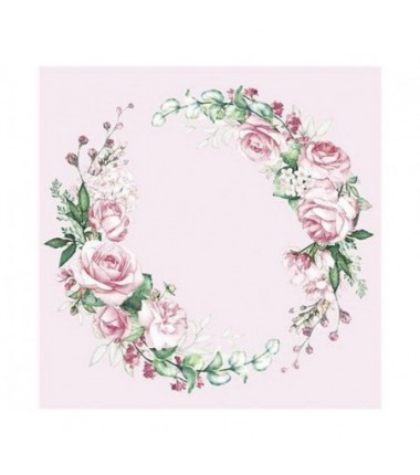 Serwetki papierowe Wedding Watercolour Wreath - Wianek róż, ślubny - 20 sztuk