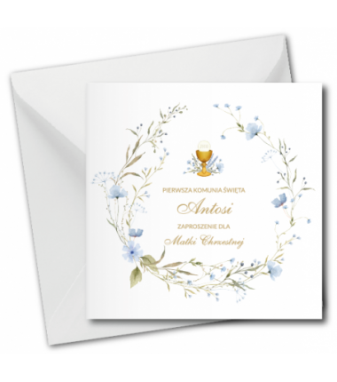Zaproszenie na KOMUNIĘ ŚWIĘTĄ dla MATKI CHRZESTNEJ + IMIĘ dziecka - NIEZAPOMINAJKI PERSONALIZOWANE