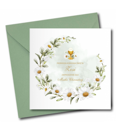 Zaproszenie na KOMUNIĘ ŚWIĘTĄ dla MATKI CHRZESTNEJ + IMIĘ dziecka - MARGARETKI PERSONALIZOWANE
