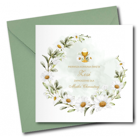 Zaproszenie na KOMUNIĘ ŚWIĘTĄ dla MATKI CHRZESTNEJ + IMIĘ dziecka - MARGARETKI PERSONALIZOWANE