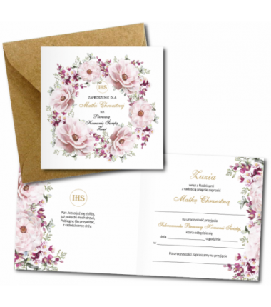 Zaproszenie na KOMUNIĘ ŚWIĘTĄ dla MATKI CHRZESTNEJ + IMIĘ dziecka - SARENKA 2 PERSONALIZOWANE