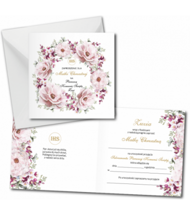 Zaproszenie na KOMUNIĘ ŚWIĘTĄ dla MATKI CHRZESTNEJ + IMIĘ dziecka - SARENKA 2 PERSONALIZOWANE