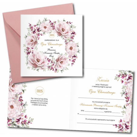 Zaproszenie na KOMUNIĘ ŚWIĘTĄ dla OJCA CHRZESTNEGO + IMIĘ dziecka - SARENKA 2 PERSONALIZOWANE