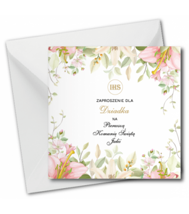 Zaproszenie na KOMUNIĘ ŚWIĘTĄ dla DZIADKA + IMIĘ dziecka - LILIA NAROŻNIK PERSONALIZOWANE