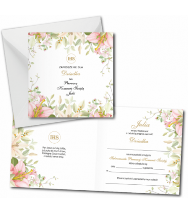 Zaproszenie na KOMUNIĘ ŚWIĘTĄ dla DZIADKA + IMIĘ dziecka - LILIA NAROŻNIK PERSONALIZOWANE