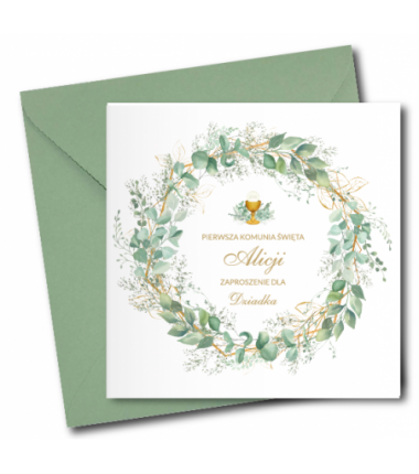 Zaproszenie na KOMUNIĘ ŚWIĘTĄ dla DZIADKA + IMIĘ dziecka - LIŚCIE PERSONALIZOWANE