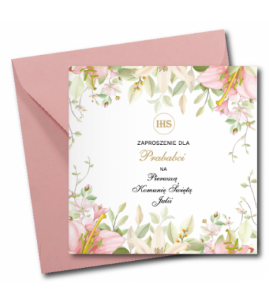 Zaproszenie na KOMUNIĘ ŚWIĘTĄ dla PRABABCI + IMIĘ dziecka - LILIA NAROŻNIK PERSONALIZOWANE