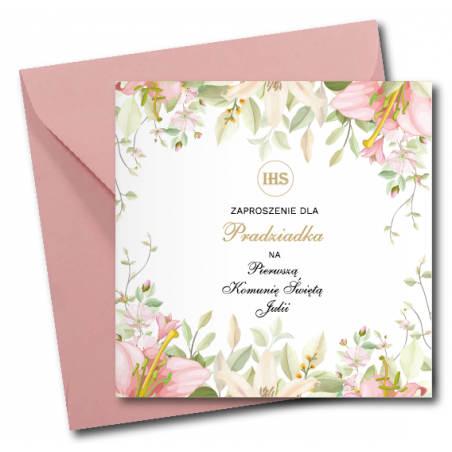 Zaproszenie na KOMUNIĘ ŚWIĘTĄ dla PRADZIADKA + IMIĘ dziecka - LILIA NAROŻNIK PERSONALIZOWANE