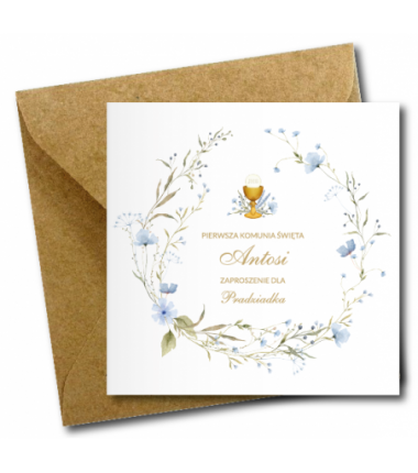 Zaproszenie na KOMUNIĘ ŚWIĘTĄ dla PRADZIADKA + IMIĘ dziecka - NIEZAPOMINAJKI PERSONALIZOWANE