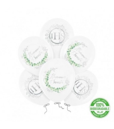Balony komunijne Eukaliptus srebrny 30cm - 6 sztuk