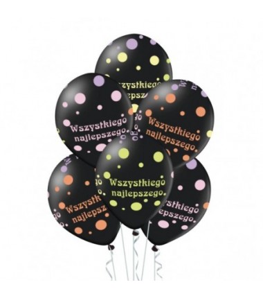 Balony czarne wszystkiego najlepszego 30 cm - 6 sztuk