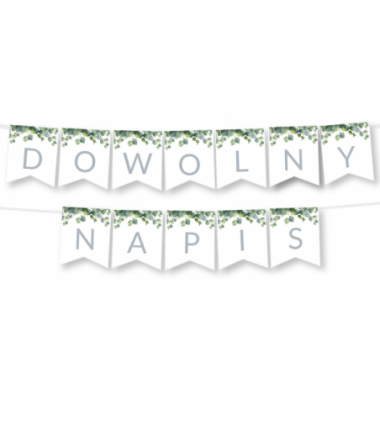 Girlanda dowolny napis - eukaliptus 3 srebrny - MAX 20 ZNAKÓW