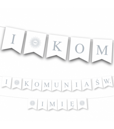 Girlanda I Komunia Św. + Imię Dziecka - srebrna