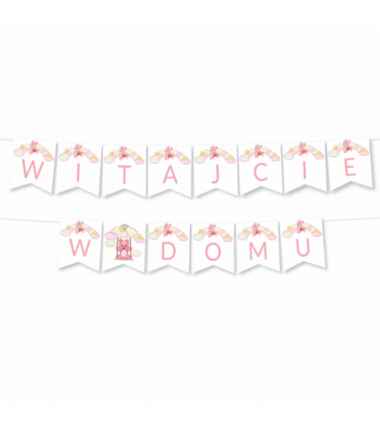 Girlanda Witajcie w Domu - chmurki różowe.