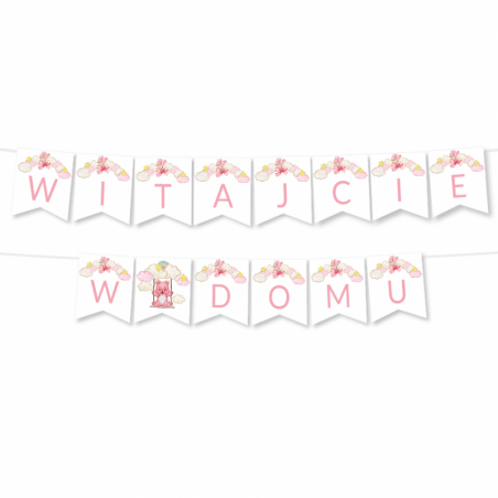 Girlanda Witajcie w Domu - chmurki różowe.