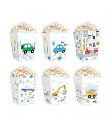 Pudełka na popcorn Auta 8,5x12,5cm 6 sztuk