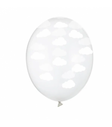 Balon nadruk 30 cm przezroczysty w białe chmurki