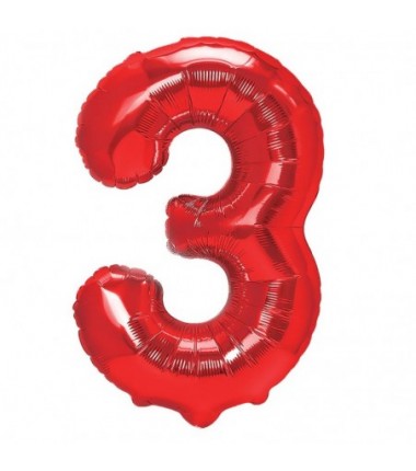 Balon foliowy Cyfra 3 - 100 cm - Czerwony Party Pal