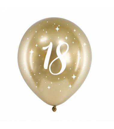 Balony Glossy 30cm, 18, złoty - 6 sztuk