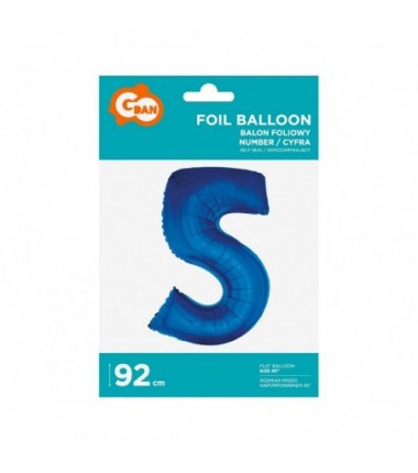 Balon foliowy Cyfra 5 - 92 cm - Niebieski granatowy