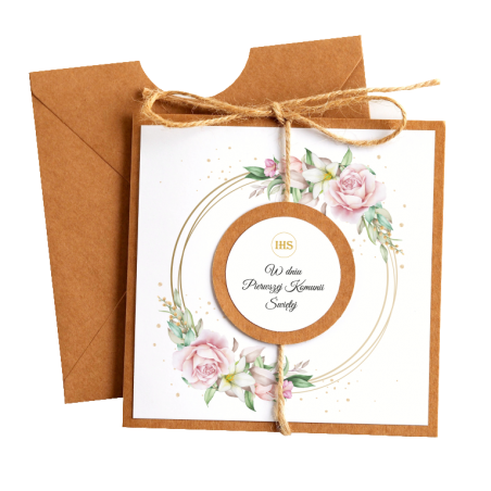 Kartka Okolicznościowa na Komunię - Eco Vintage - Róża na Kole