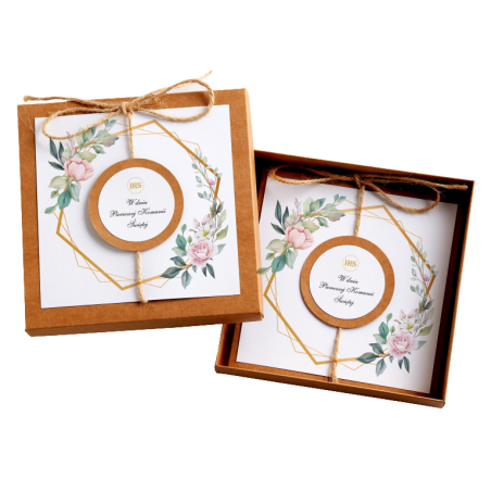 Kartka Okolicznościowa w Pudełku na Komunię - Eco Vintage - Heksagon i Róża