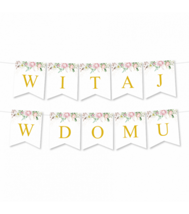 Girlanda Witaj w Domu - Proste Litery Liście i Róże